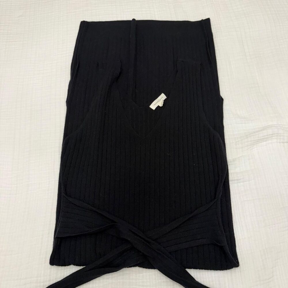 treasure & bond black ribbed midi tie dress